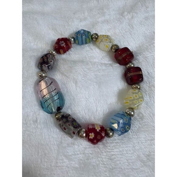 Lot of 5 Art Glass Lampwork Millefiori Cat's Eye Crackle Beaded Stretch Bracelet - Picture 8 of 8